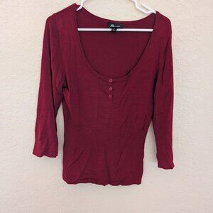 Vintage AB Studio Red 3/4 Sleeve Button 00s Y2K Blouse Size M